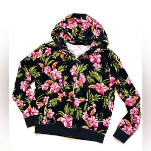 Juicy Couture Hawaiian Hisbiscus Velour Hoodie Sz:M Navy/Pink/Green